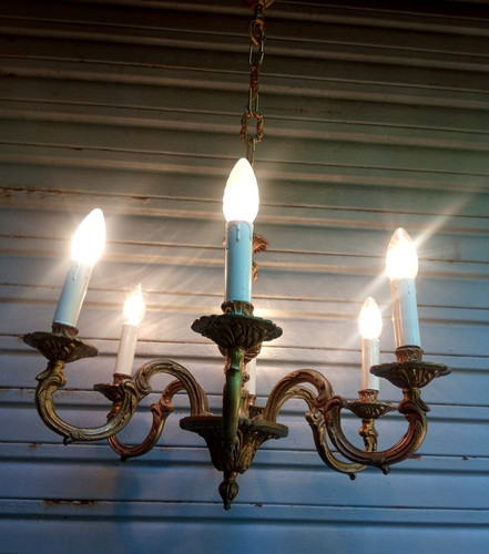 Ancien lustre bronze feux - lustre,