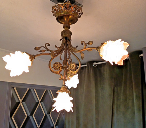 Ancien lustre bronze doré - lustre,